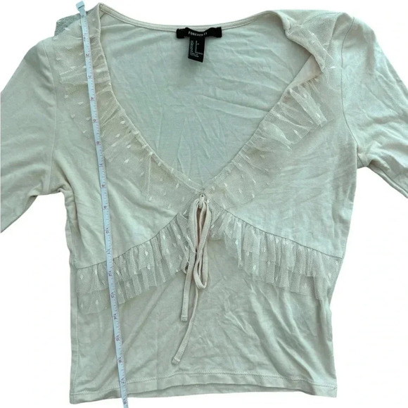 Baby Pink Low Cut Top with Ruffles long sleeve top, Size Small - Picture 6 of 7